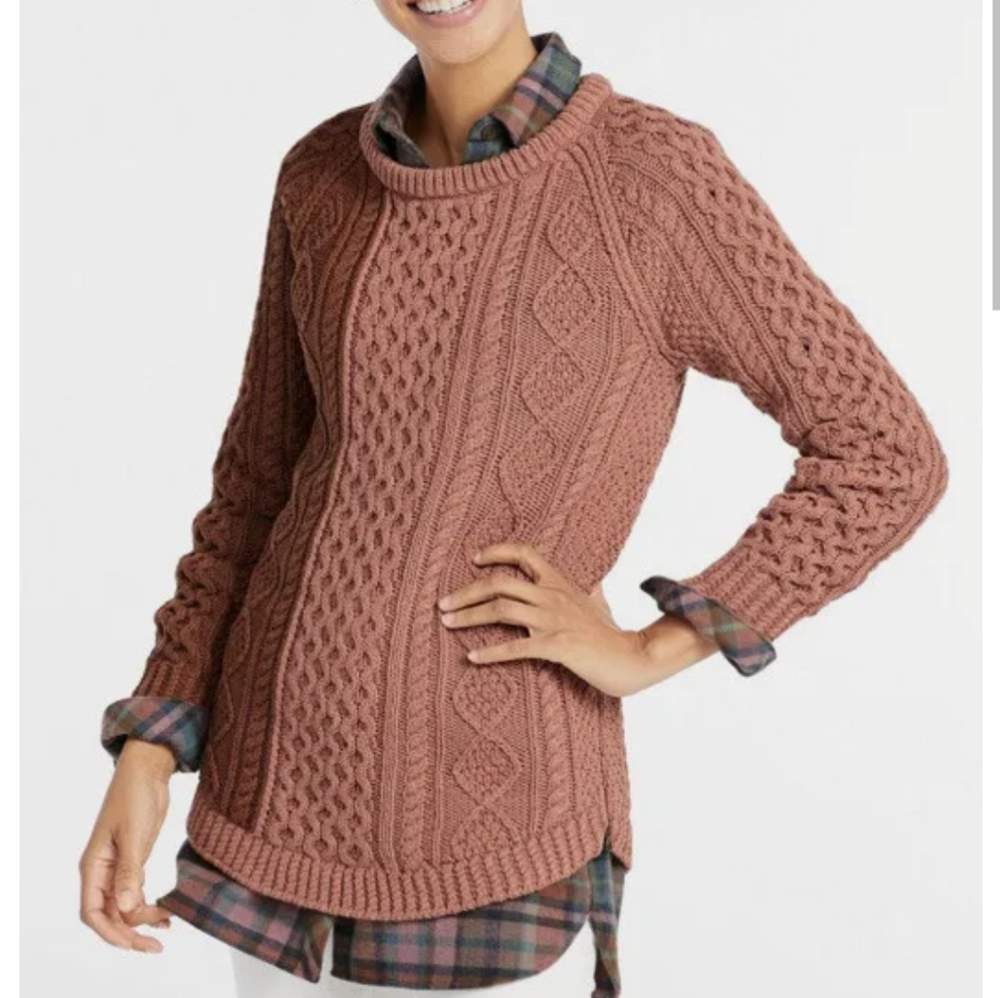 LL Bean signature Fisherman's tunic sweater cable knit SZ.XS NWT